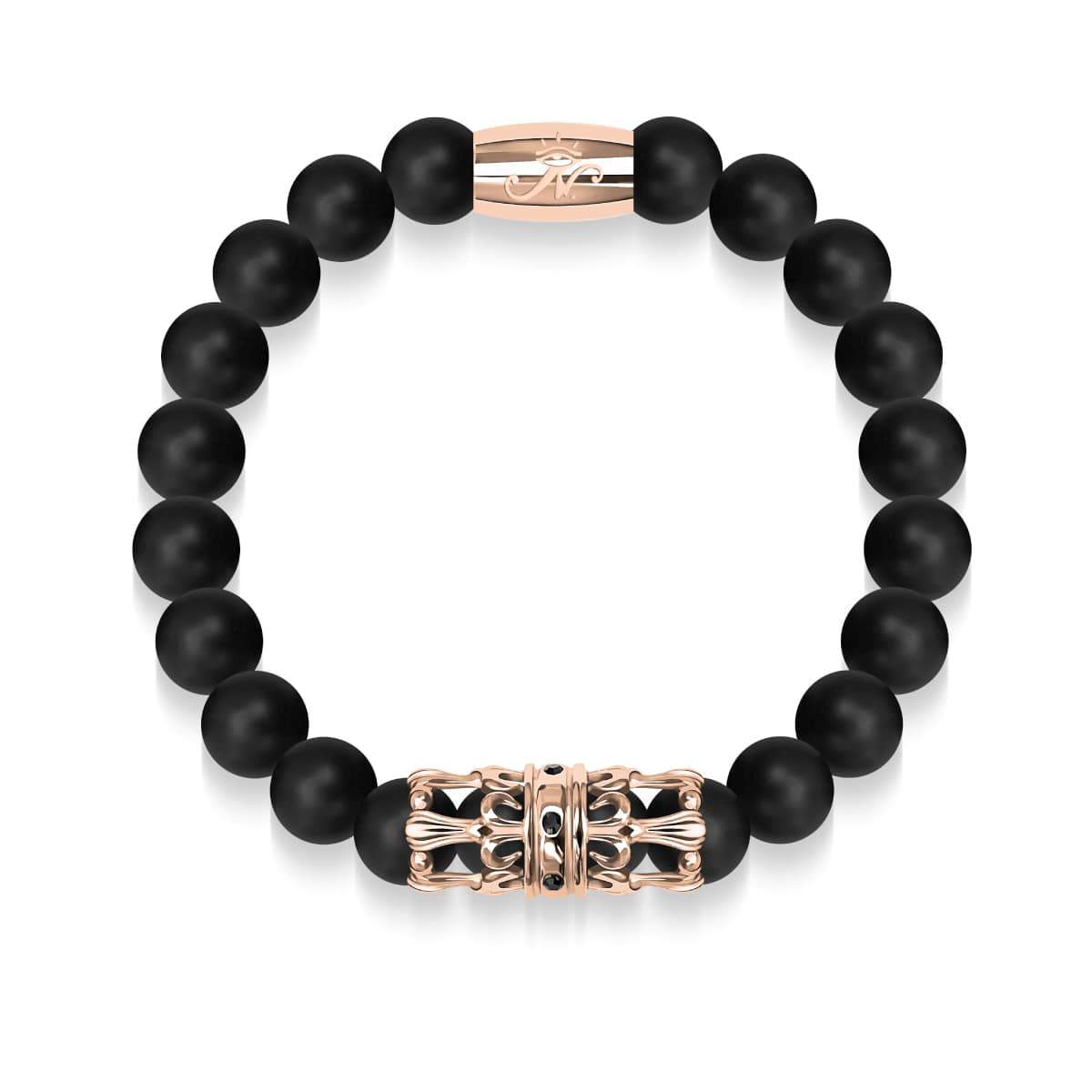 18k Rose Gold Crown | Matte Black Agate | Kingdom Bead Bracelet | Men's